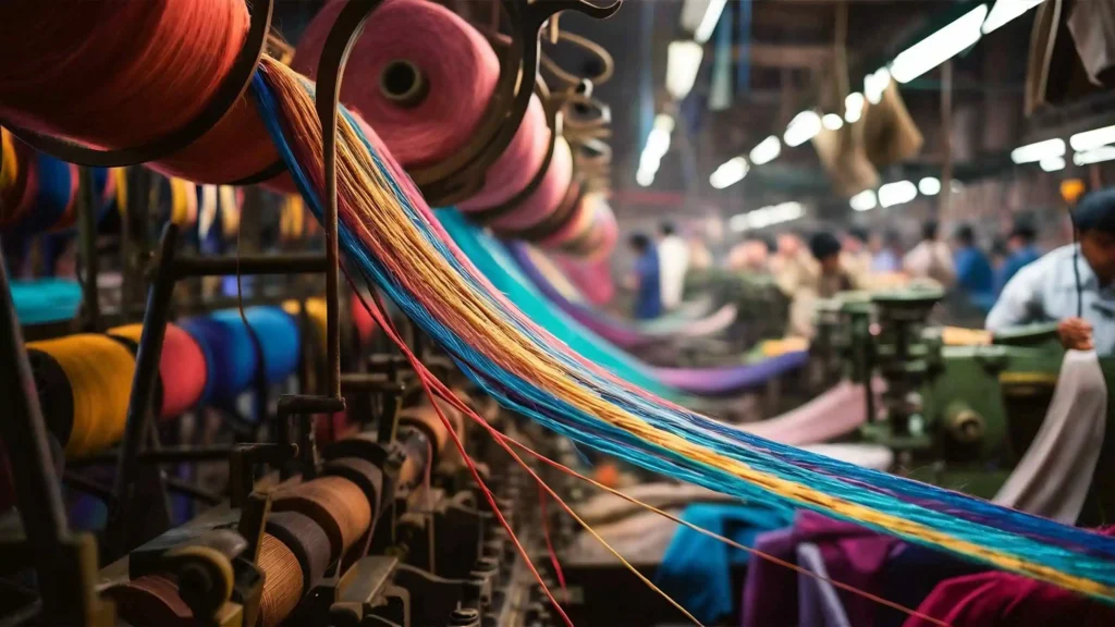 a group of colorful threads on a machine
